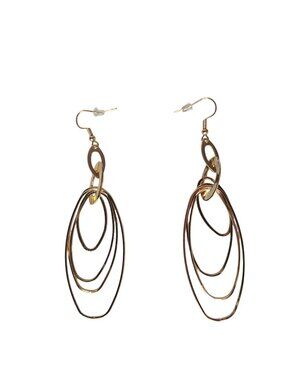 Gold Tone Multi Layer Open Oval Dangle Drop Earrings Mob Wife Quiet Luxury